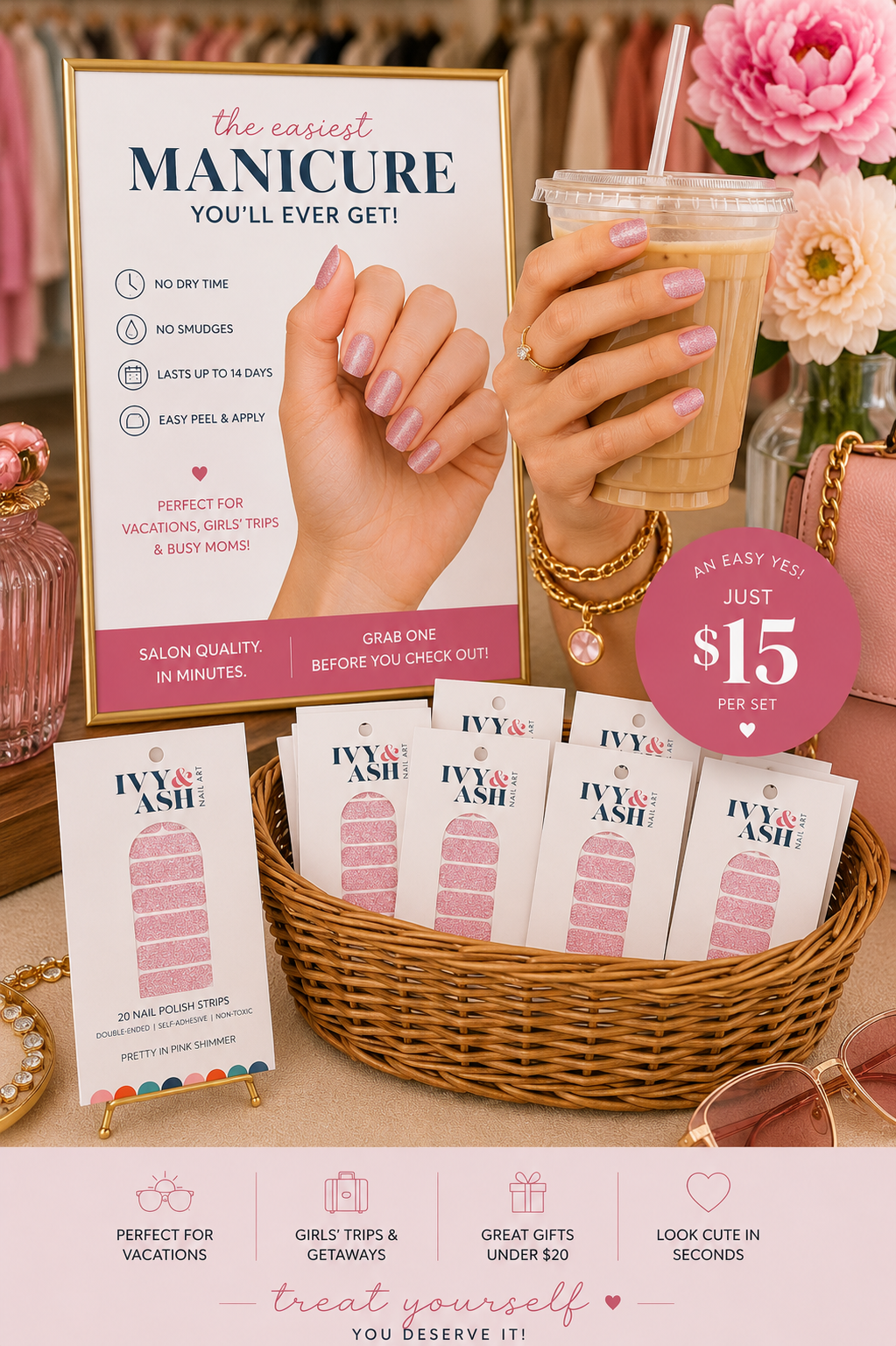 Pretty in Pink Shimmer | Light Baby Pink Glitter Nail Wraps