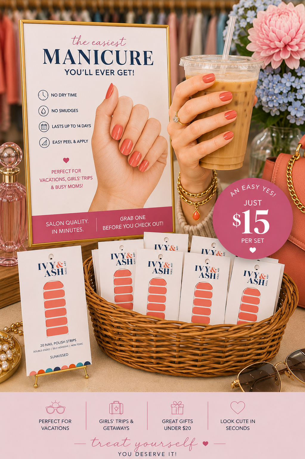 Sunkissed | Trendy Summer Coral Pink Nail Wrap Set