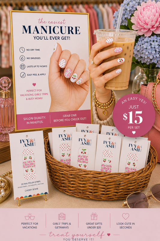 Cherry Bomb | Retro Cherry Print Pink Check Nail Wrap Set