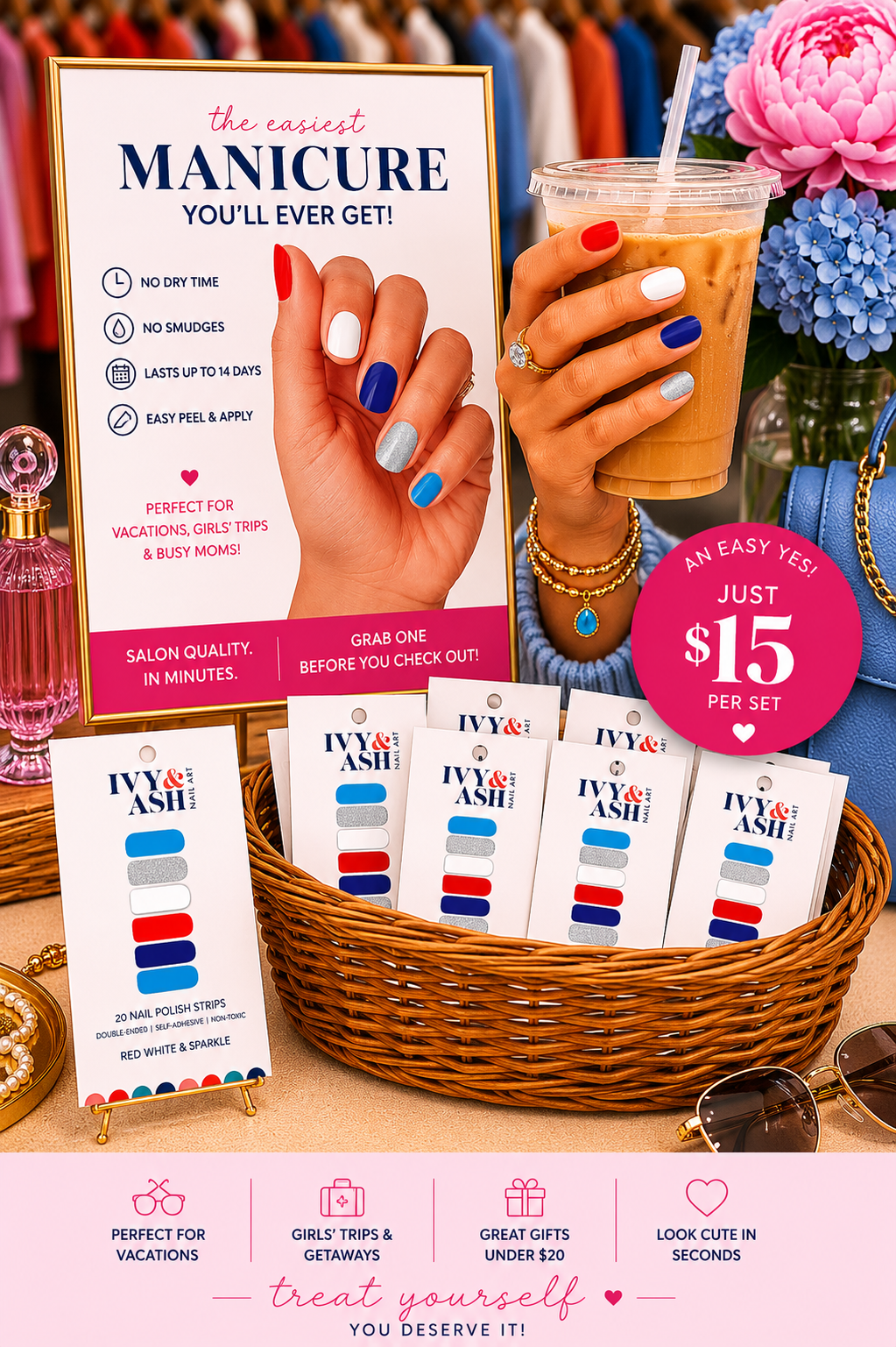 Red White & Sparkle | 4th of July Glitter Nail Art Nail Wrap