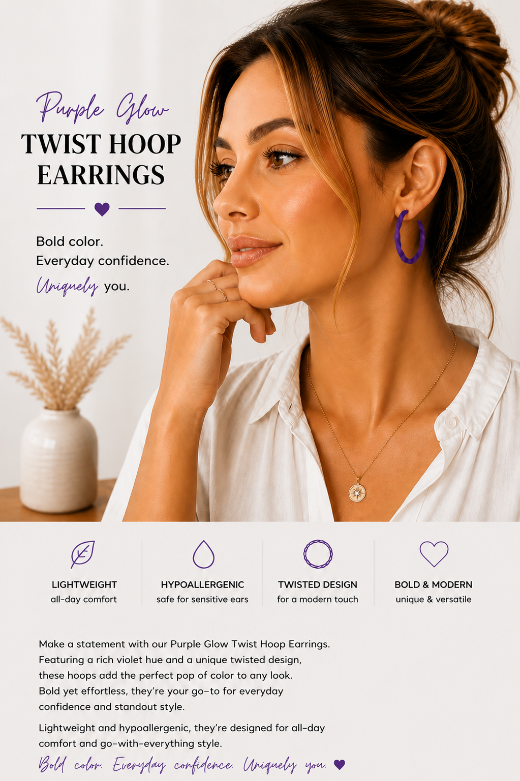 Purple Glow Twist Hoop Earrings