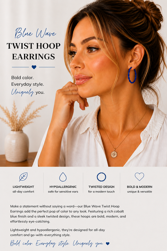 Blue Wave Twist Hoop Earrings