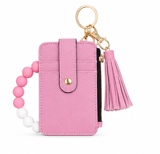 Solid Wallet Keychain Wristlet with ID Window
