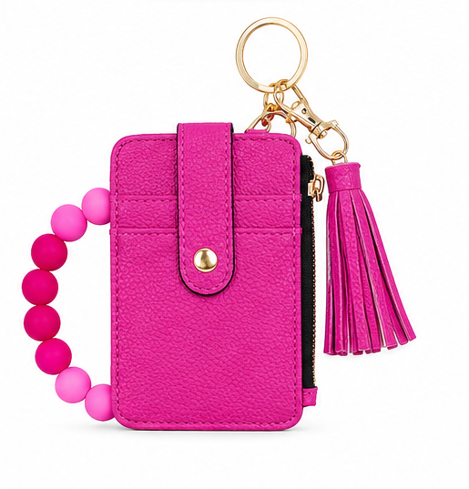 Solid Wallet Keychain Wristlet with ID Window