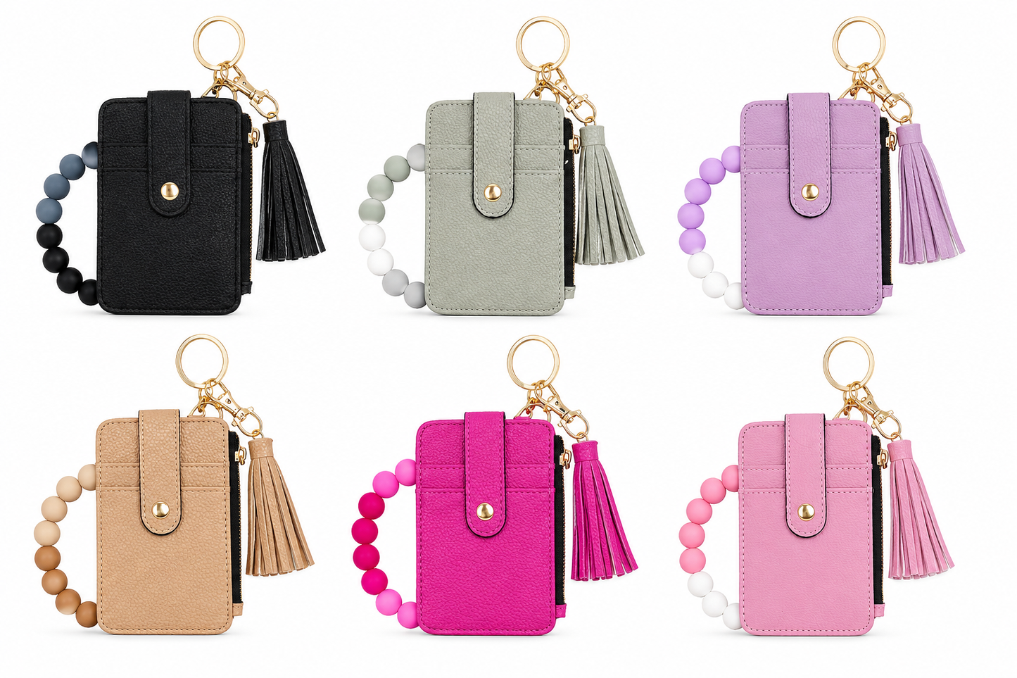 Solid Wallet Keychain Wristlet with ID Window
