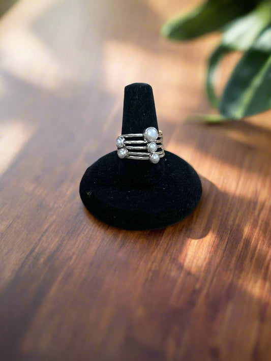 SS 5 Stack Pearl Rings