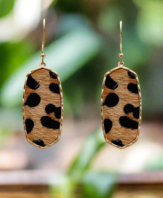 Animal Leather Hexagon Earrings