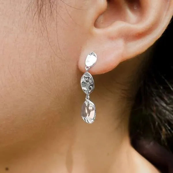 Long Hammered Dangle Drop Earrings