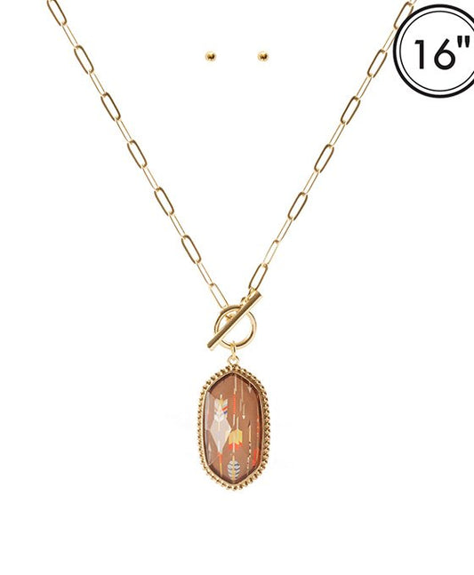 Epoxy Metal Aztec Toggle Necklace Set