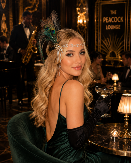 Gatsby 1920s Rhinestone Crystal Peacock Feather Headband