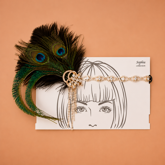 Gatsby 1920s Rhinestone Crystal Peacock Feather Headband
