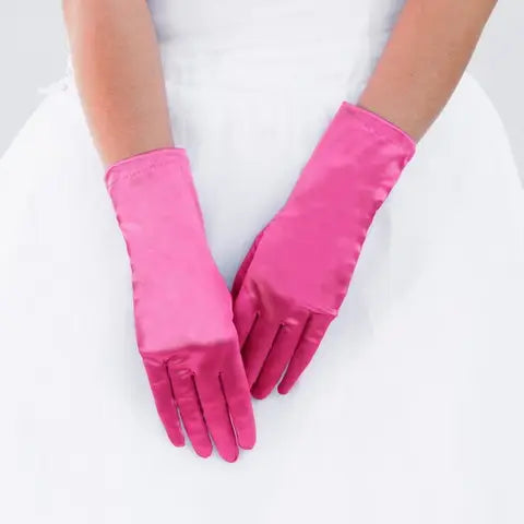 Fuchsia Wrist Length Satin Women's Gloves