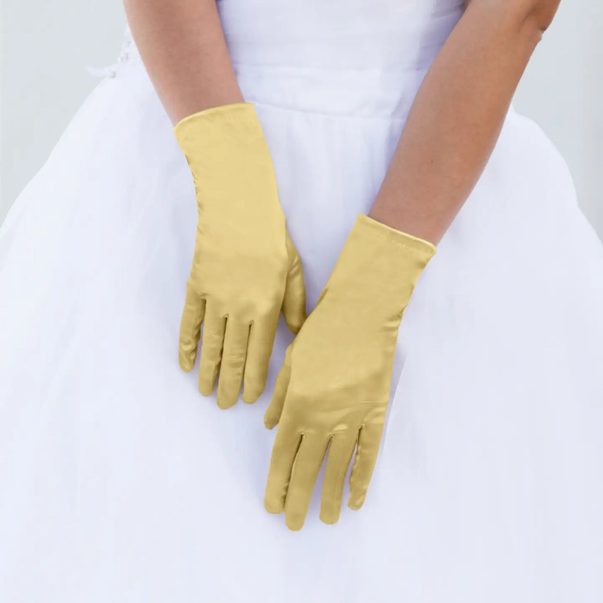 Gold Wrist Length Satin Women's Gloves