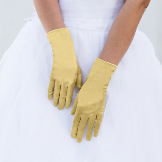 Gold Wrist Length Satin Women's Gloves