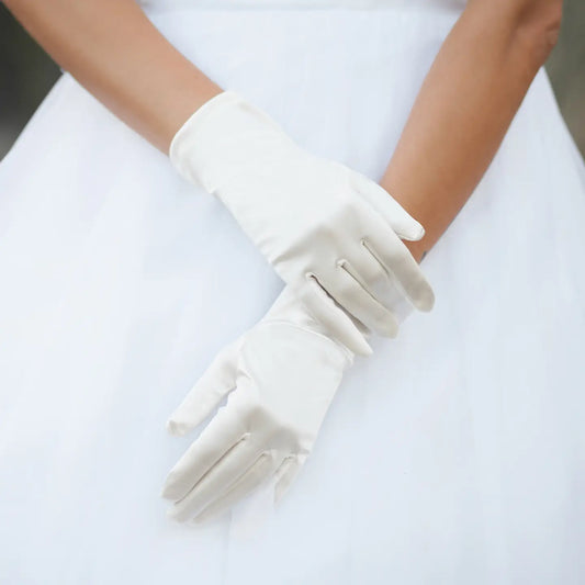 Ivory Wrist Length Satin Women's Gloves