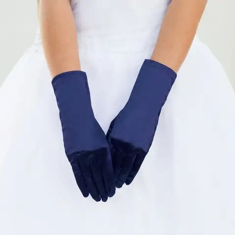 Navy Wrist Length Satin Women's Gloves