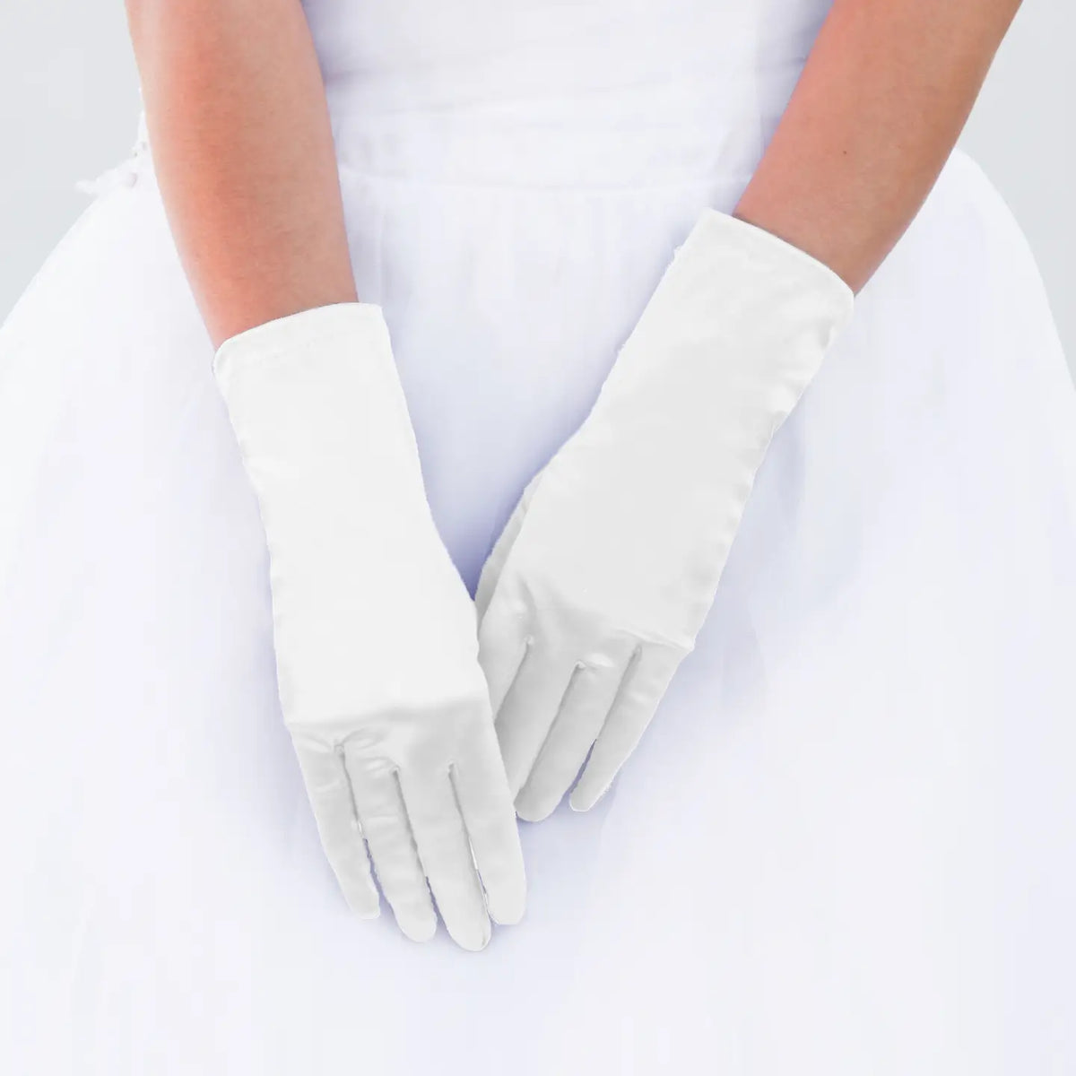 White Wrist Length Satin Women's Gloves
