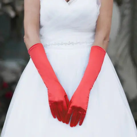 Red Women's Satin Elbow Gloves
