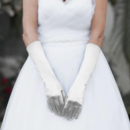 White Women's Satin Elbow Gloves