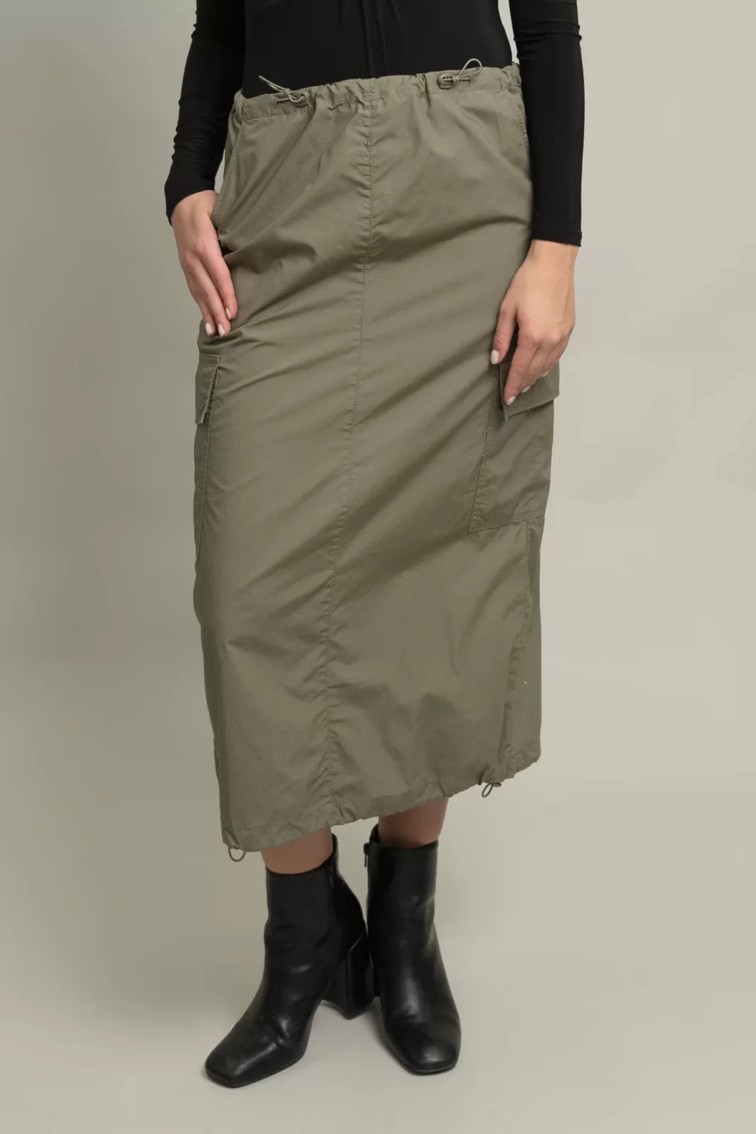 Parachute Cargo Midi Skirt w/ Adjustable Waist