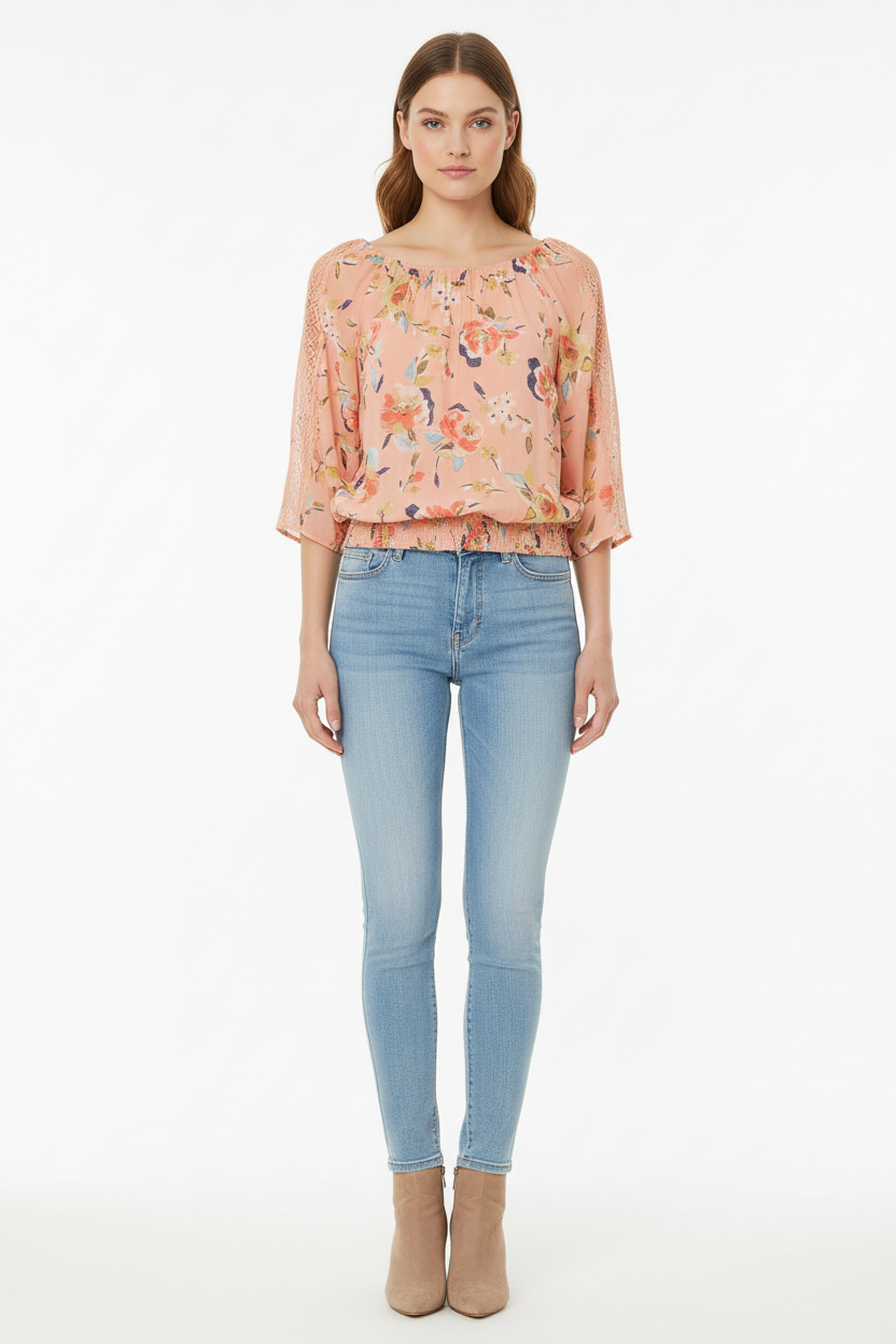 Floral Crinkle Top w/ Rouching