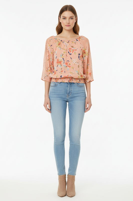 Floral Crinkle Top w/ Rouching