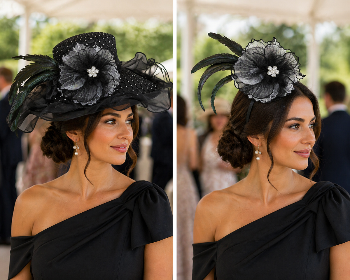 Floral Fantasy 2-in-1 Organza Fascinator Hat in Black