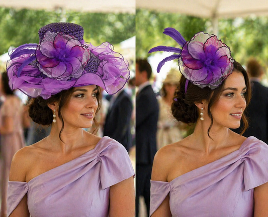 Floral Fantasy 2-in-1 Organza Fascinator Hat in Purple
