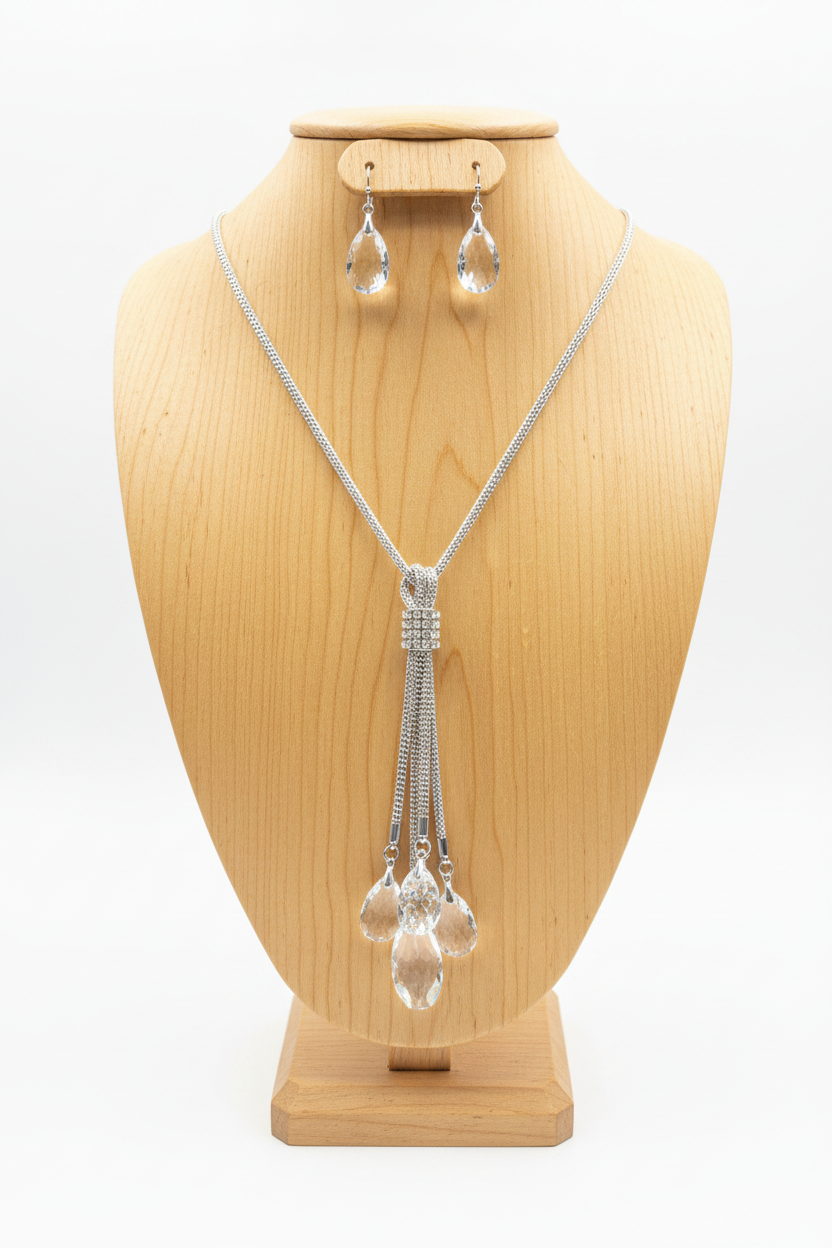 Crystal Cascade Tassel Necklace Set