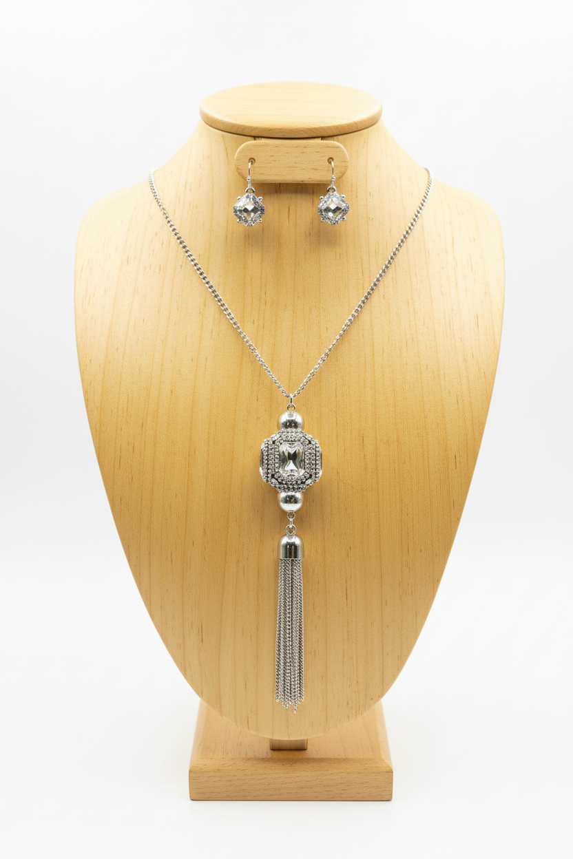 Midnight Glam Tassel Necklace & Earring Set
