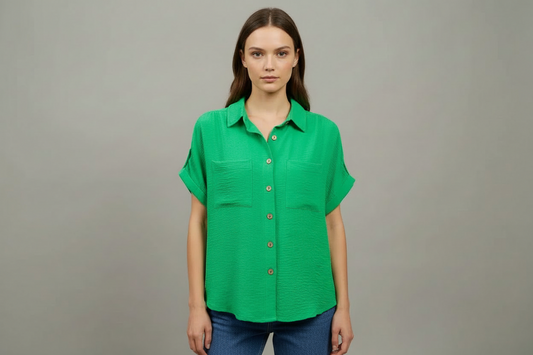 Botton Front Crinkle Top w/ Pockets