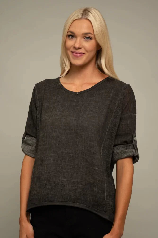 3/4 Sleeve Linen V-Neck Tunic