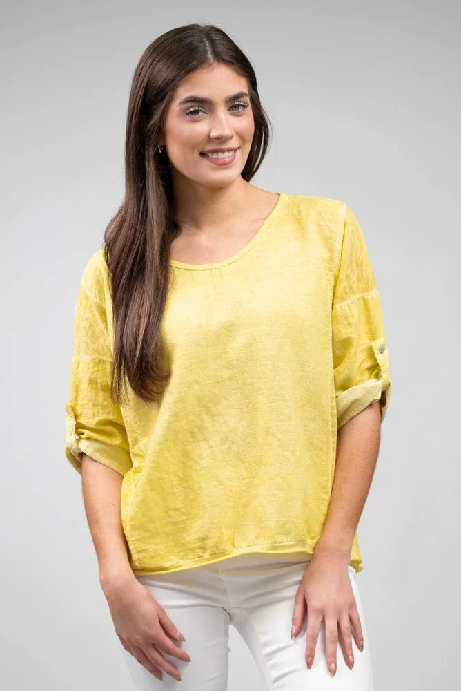 3/4 Sleeve Linen V-Neck Tunic