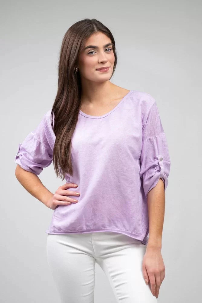 3/4 Sleeve Linen V-Neck Tunic