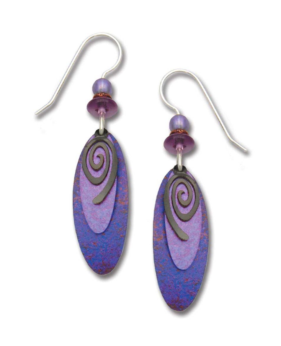 3-Layer Purple & Plum Ovals w/ Hematite Tone Spiral Earrings