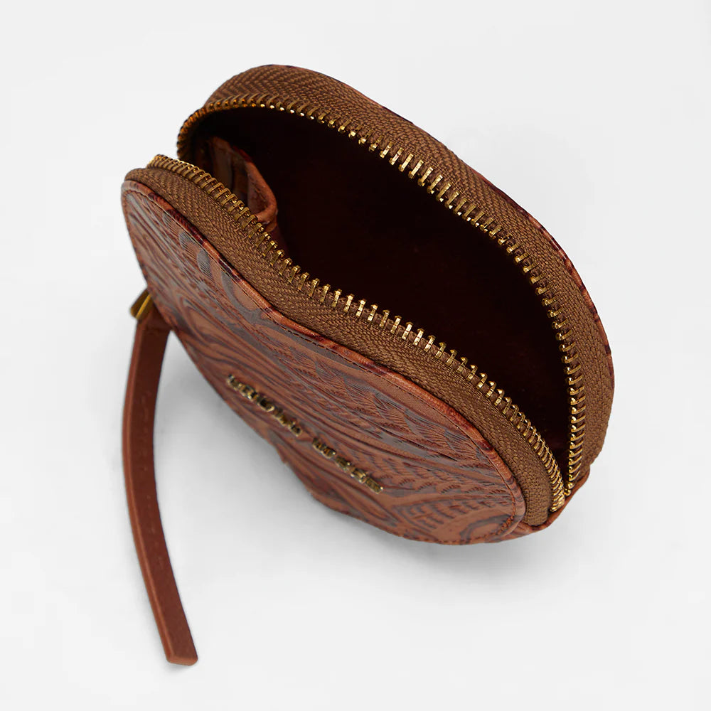 Loyal West Cupid Coin Pouch In Hand Finished Embossed Leather - Brown