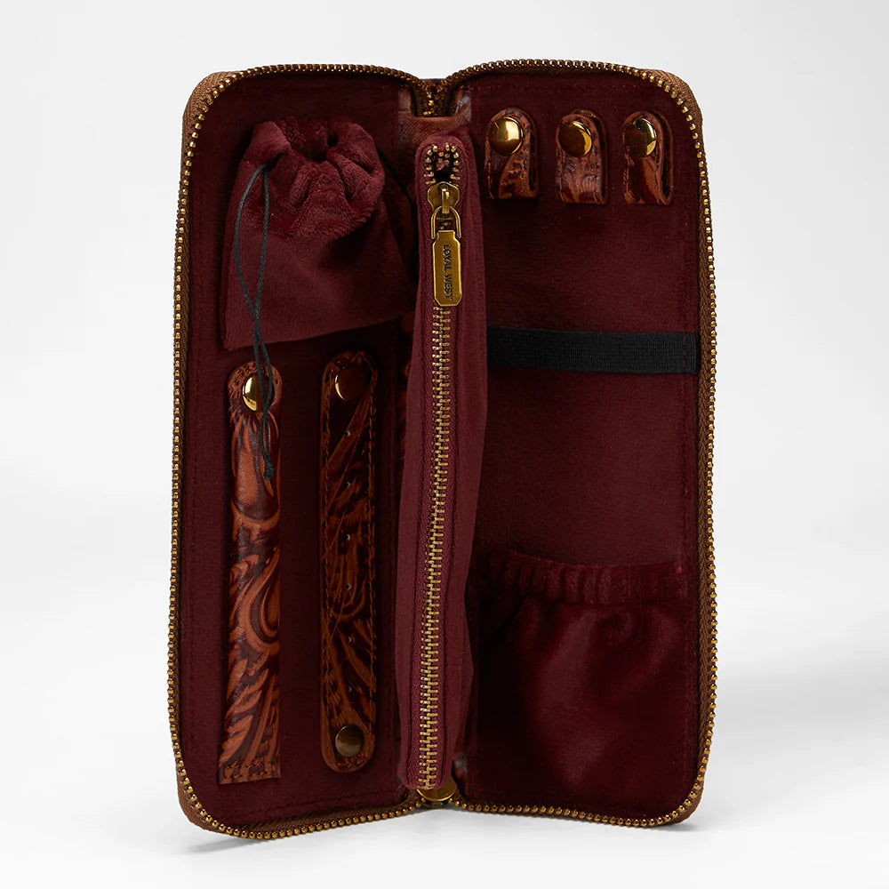 Loyal West Ranch Road Jewelery Case In Hand Finished Embossed Leather - Brown