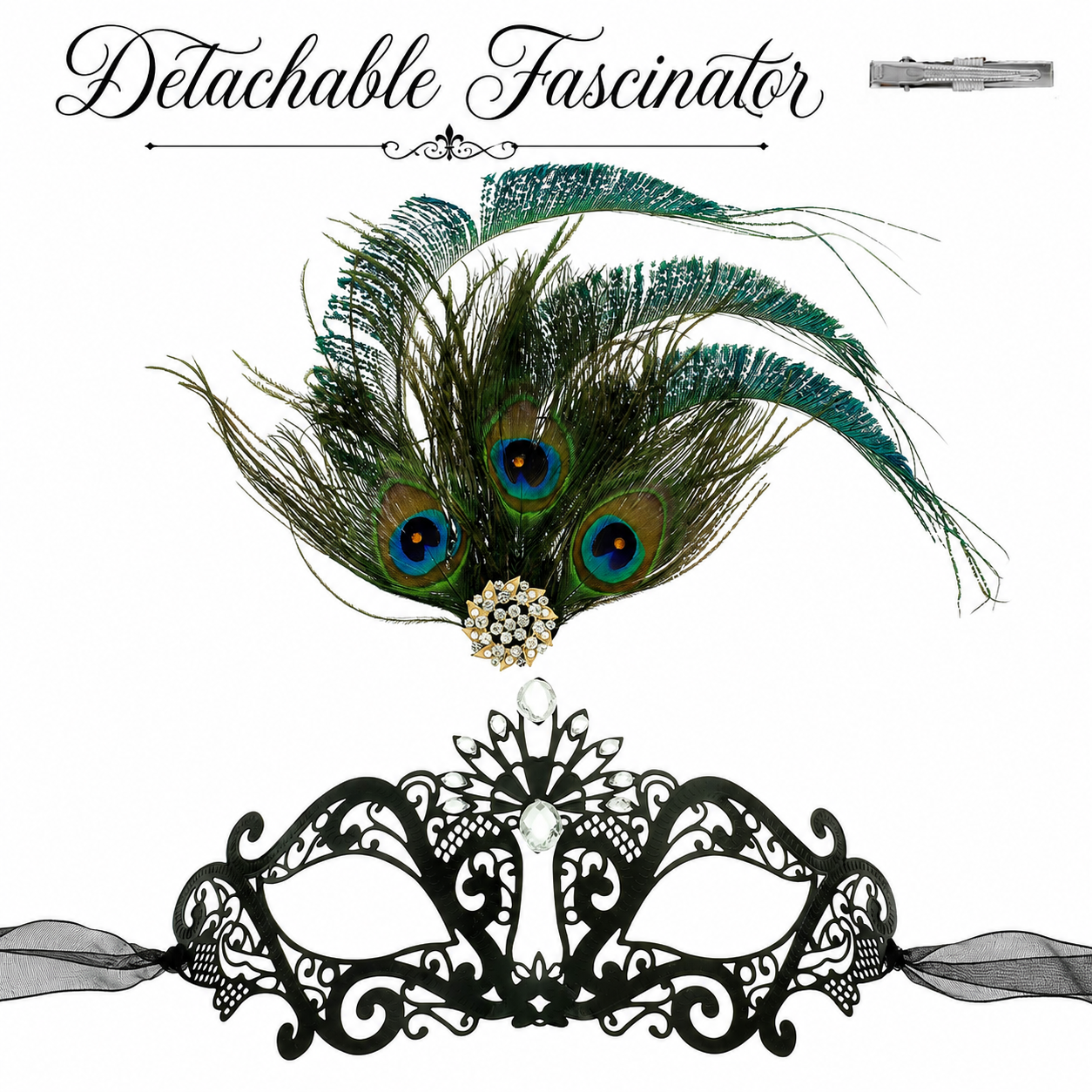 Crystal Masquerade Mask with Detachable Feather Fascinator