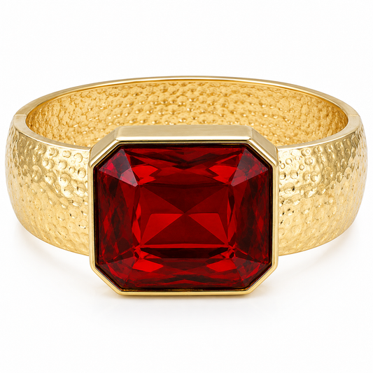 Gemstone Hammered Metal Hinge Bangle Bracelet
