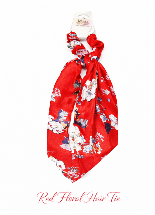 Satin Elegant Floral Long Tail Hair Scrunchie