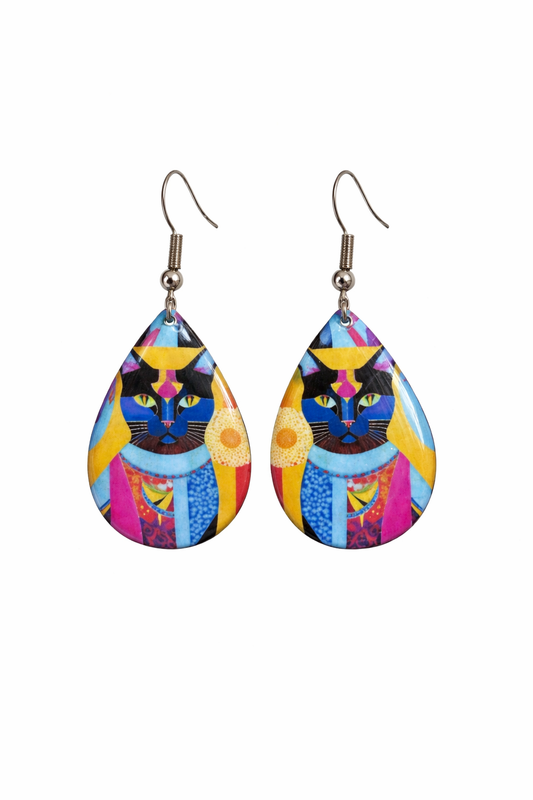 Royal Mosaic Cat Teardrop Earrings