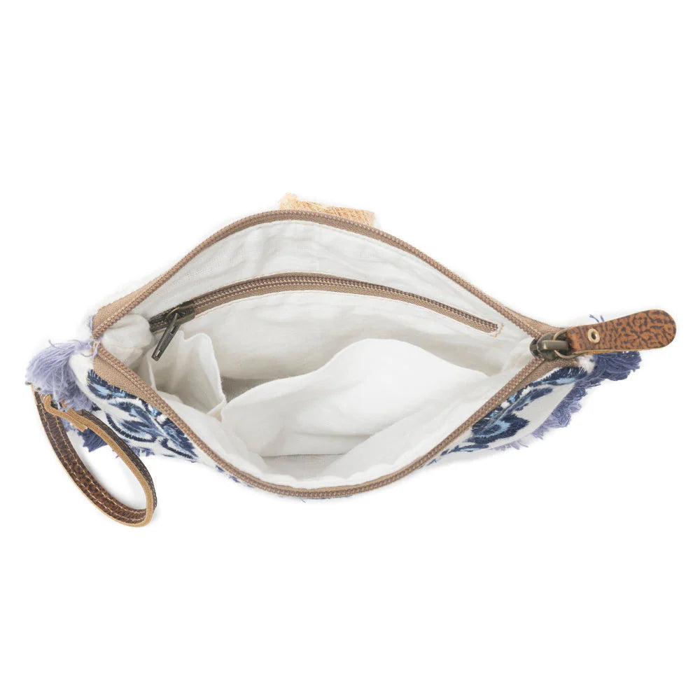 Mynora Sky Embroided Pouch in Artisanal Blue