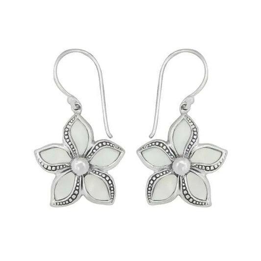 Mother of Pearl Flower Inlay SS Earrings