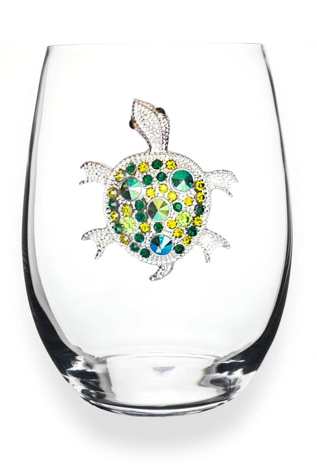 Sea Turtle Jeweled Stemless Wine Glass