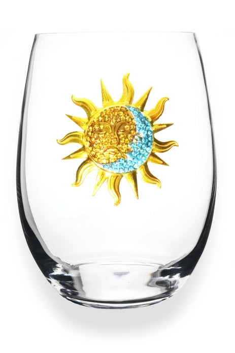 Sun and Moon Jeweled Stemless Wine Glass