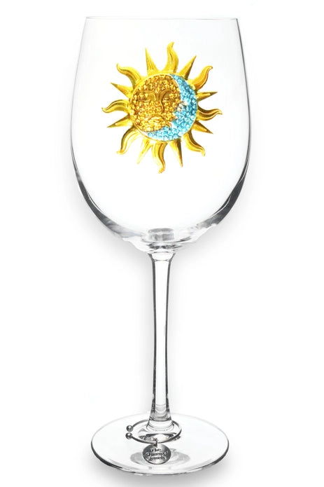 Sun and Moon Jeweled Stemmed Wine Glass