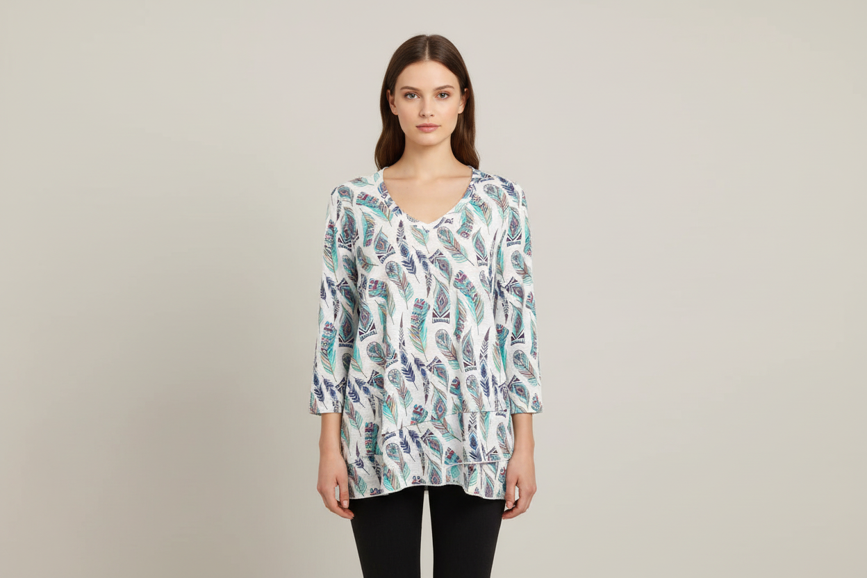 3/4 Sleeve Crossover Hem Tunic