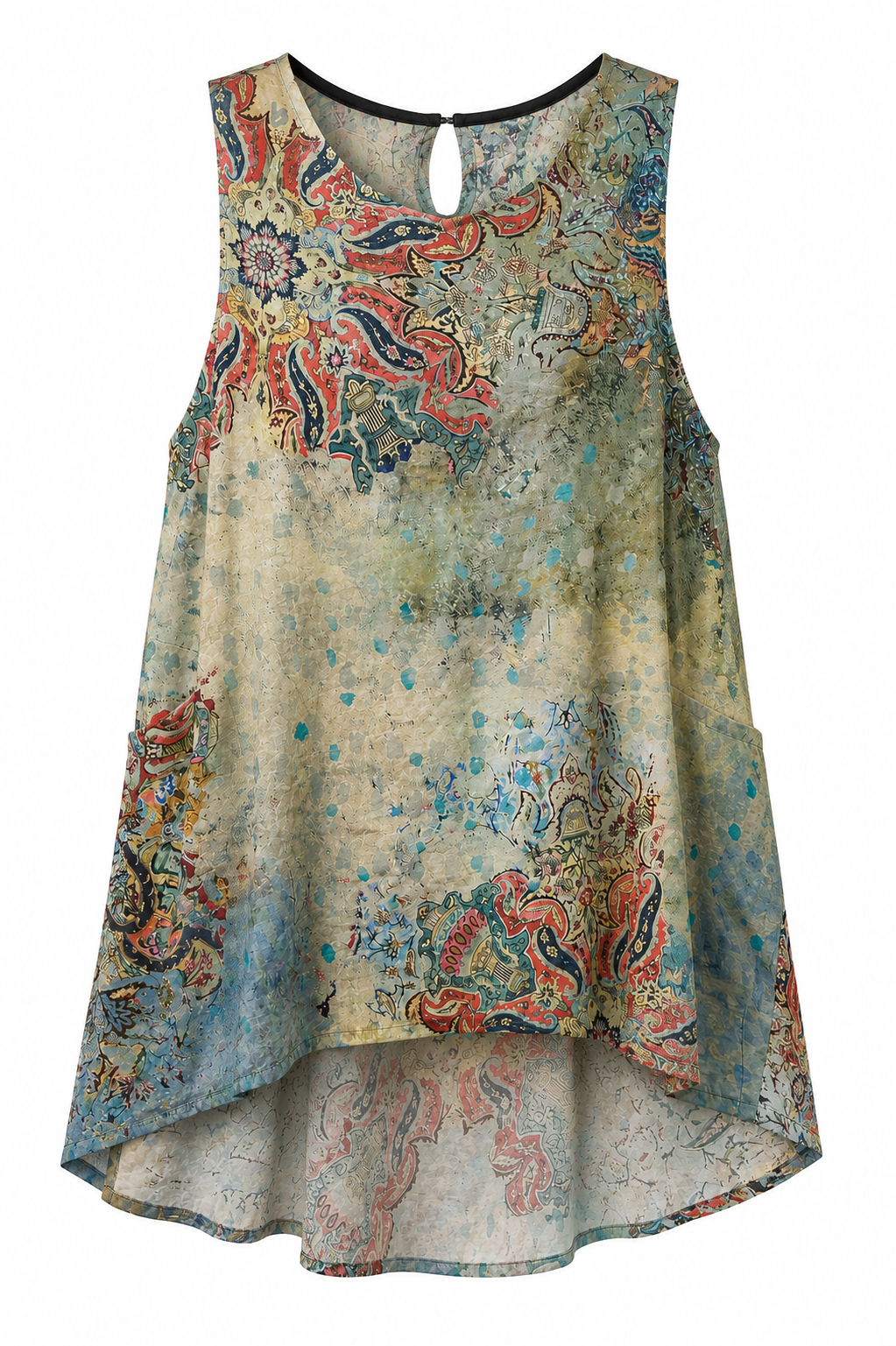 Turquoise Tapestry High-Low Tank Top