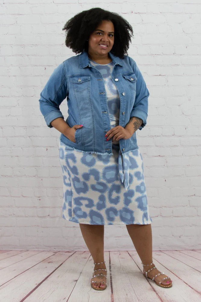 Frayed Denim Jacket Plus Size