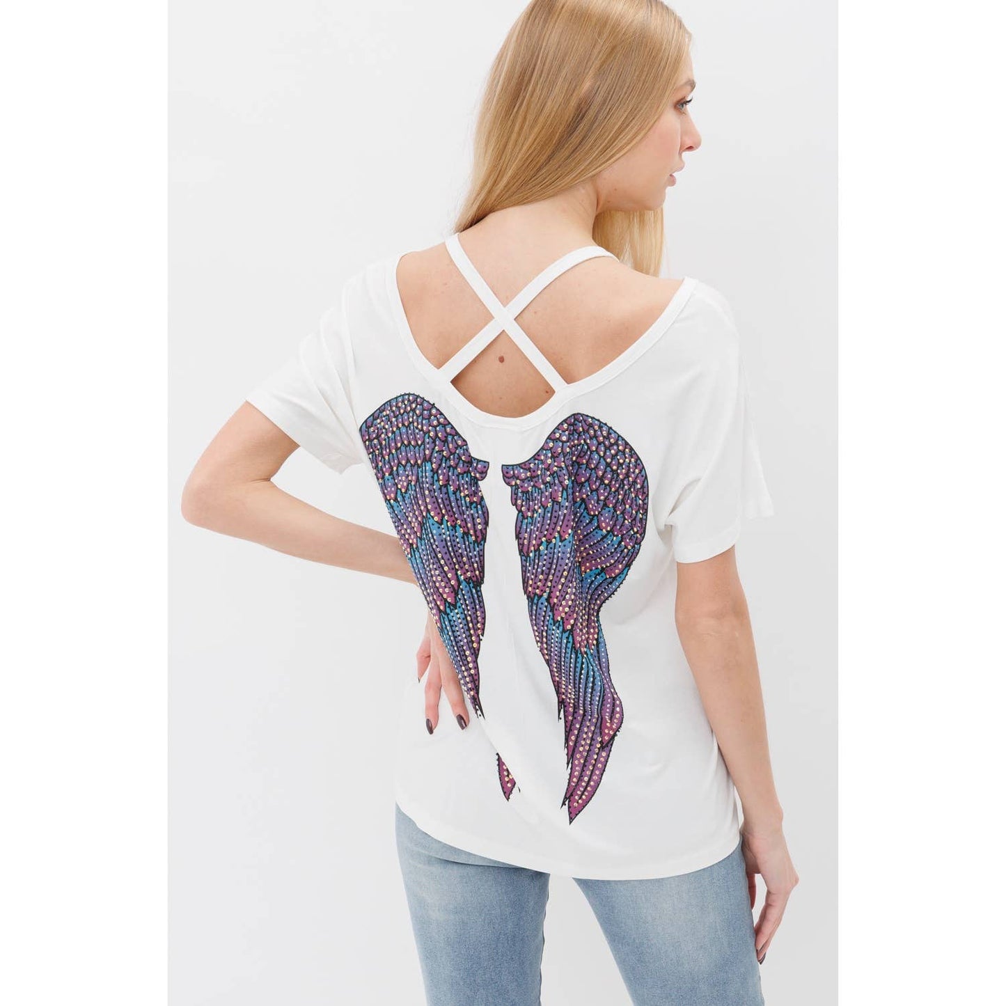 Criss Cross Short Sleeve Top w/ Wings